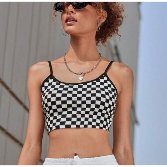 SheIn Tops - Shein Black White Checker Crop Top Shirt Small Gothic Punk Alt Cosplay